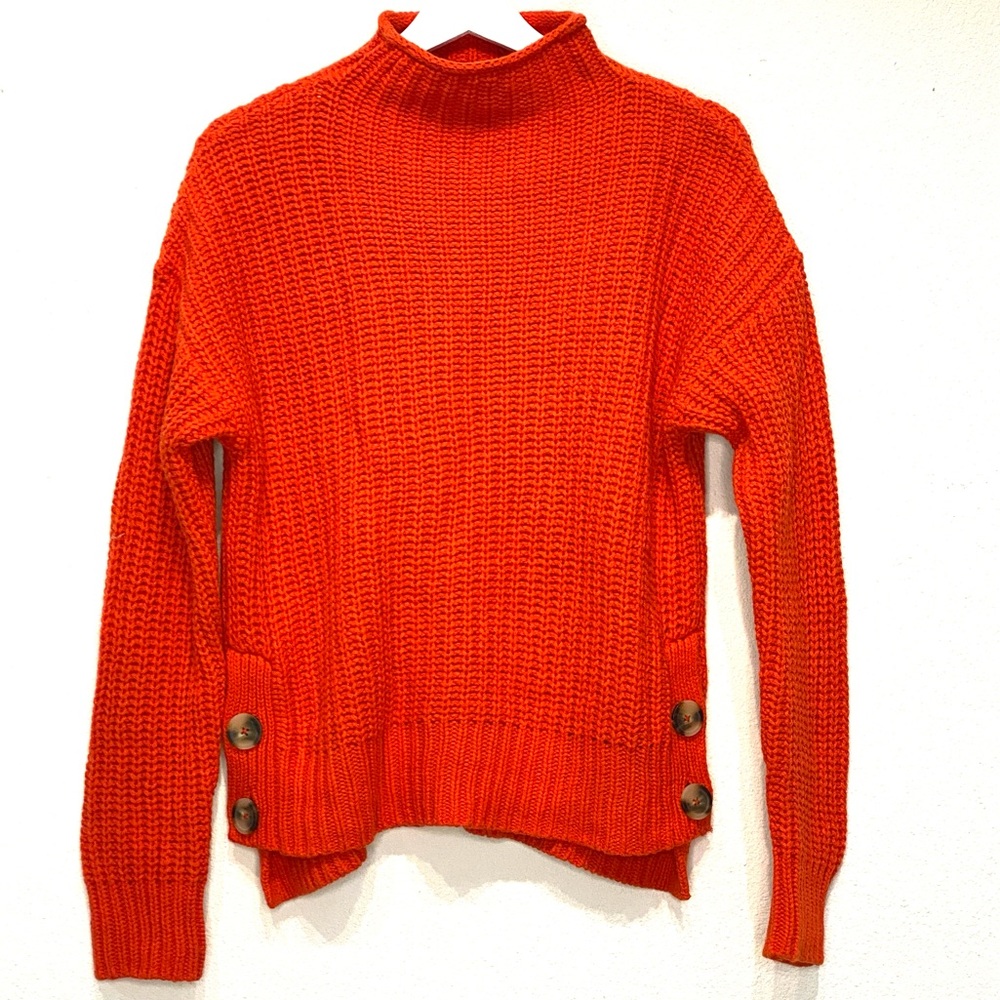 Madewell Orange Mock Neck Sweater with Buttons
